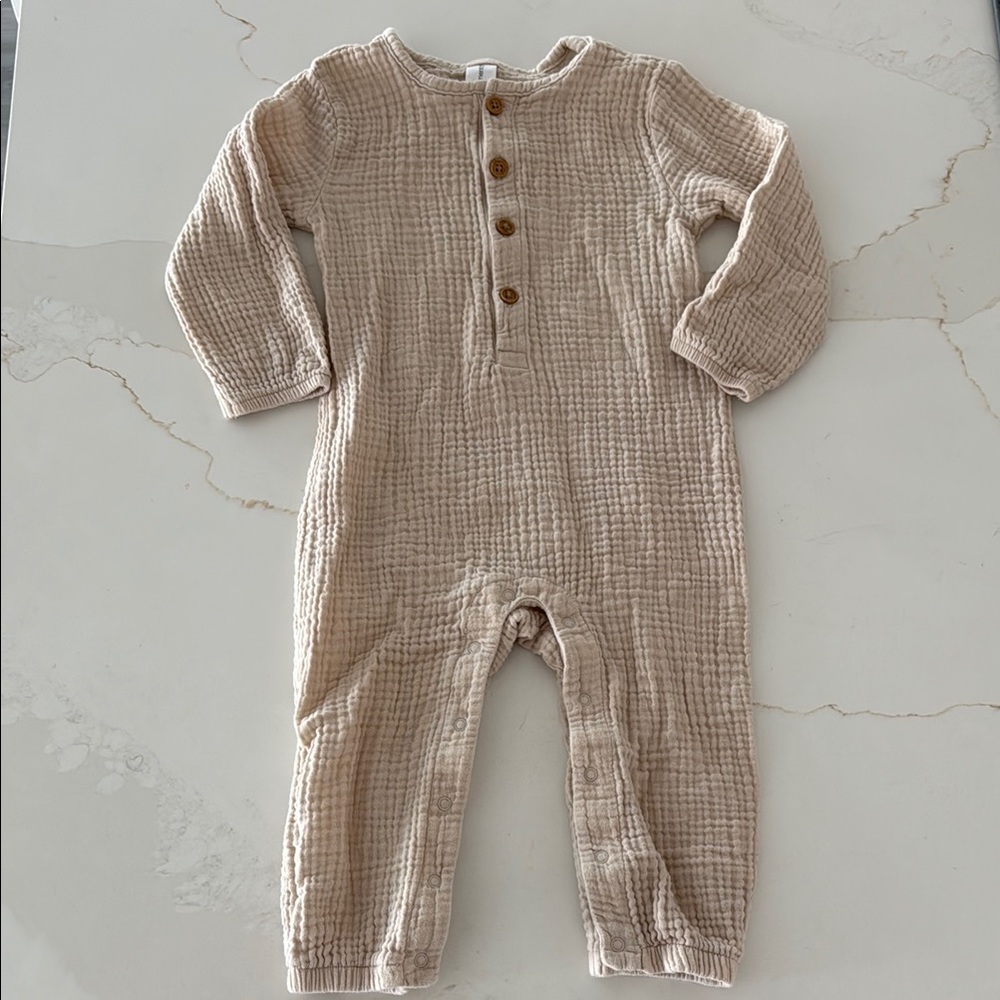 Beige Button-Up Baby Jumpsuit